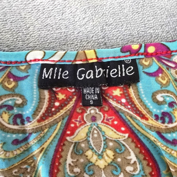 2/$30 Mlle Gabrielle Y2K Red Turquoise Long‎ Maxi Dress Size S Oversized - Picture 11 of 13